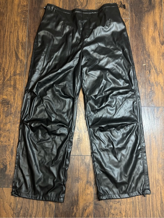 Style Rack Pants - Women’s Black Faux Leather Jogger Pants Drawstring Waist